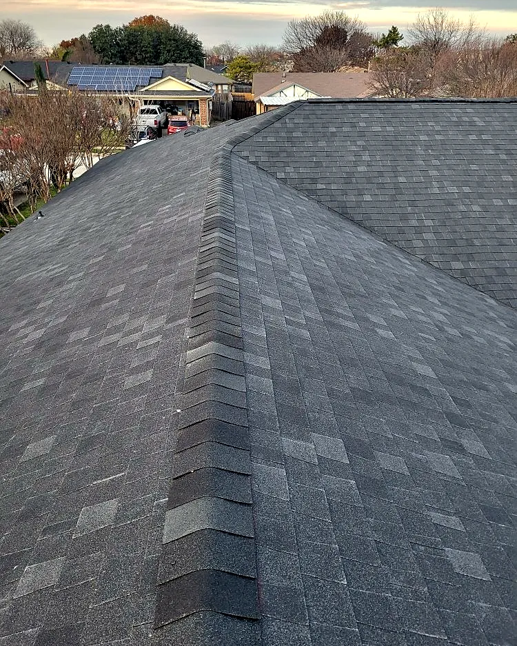 Long straight ridge line on a newly replaced roof